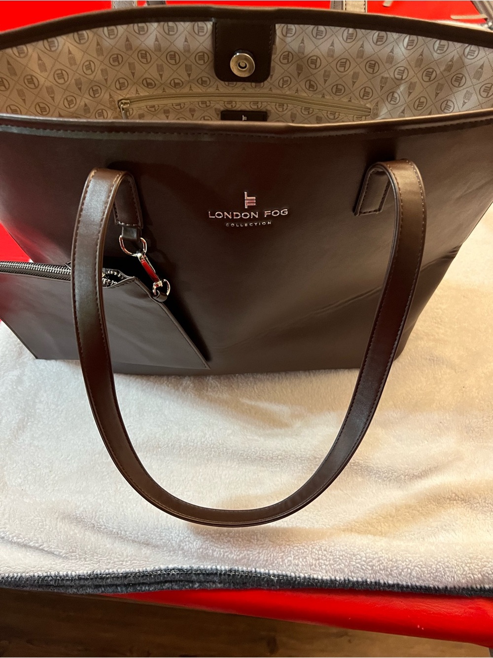 London Fog Chocolate Brown Tote with Detachable Pouch